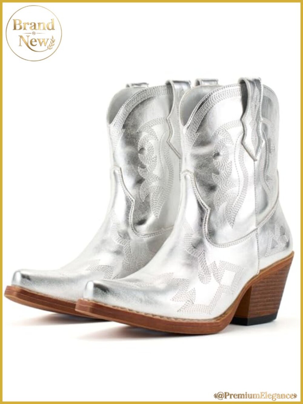 Women's Western Cowboy Ankle Boots Snip Toe Block Heel Pull-On